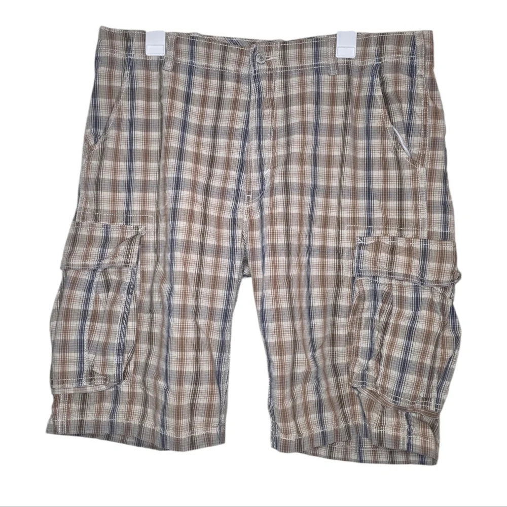 Levi's White Tab Plaid Cargo 100% Cotton Shorts Size 36 - Picture 2 of 9